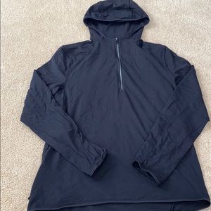 Black lulu 1/4 zip running shirt with hood